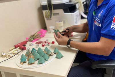 notícia: No Hospital Galileu, ao menos 16 quilos de material reciclável são transformados em decoração natalina 
