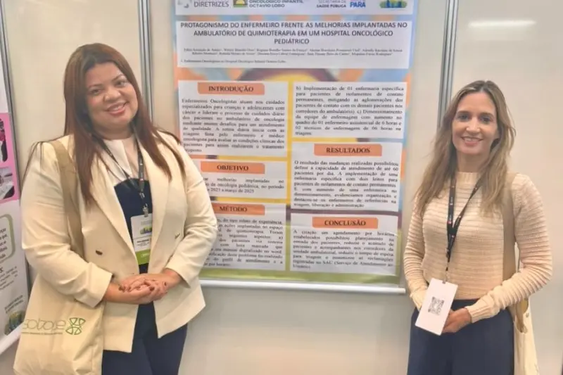 A coordenadora da Quimioterapia e da UAI do Hoiol, Fábia Araújo, e a diretora assistencial da unidade de saúde do Pará, Alnilan Urel.