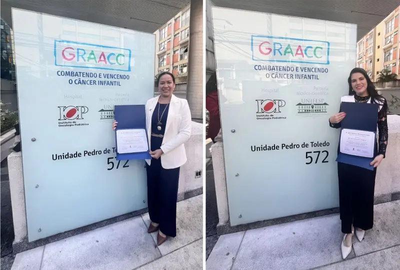A coordenadora do SCIH do Hoiol, Adrielle Monteiro, e a enfermeira do NHE da Unacon, Blenda Cabral, foram certificadas após aprovação na primeira turma do Curso de Prevenção e Controle de Infecções (PCI) no Brasil.