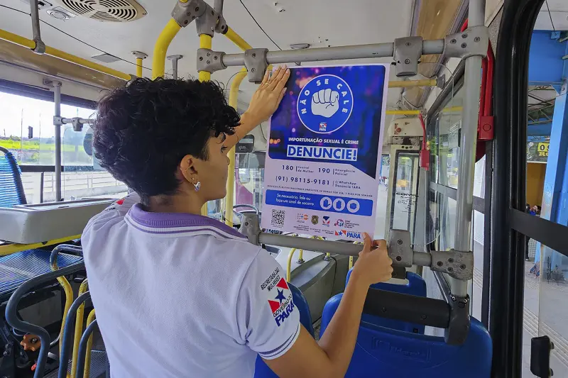 notícia: Secretaria das Mulheres inicia campanha nos ônibus de Belém para ampliar conscientização sobre violência contra mulheres
