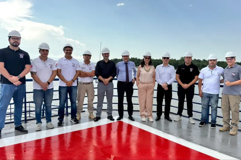 notícia: Secretário Nacional de Segurança confere a obra da terceira Base Fluvial do estado que será instalada em Abaetetuba 